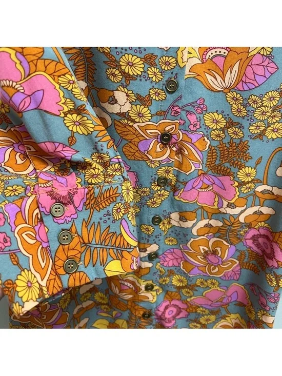 Natural Life Twiggy Vibrant Floral Button-Up Tunic Shirt Dress Pink & Mustard - Picture 10 of 14